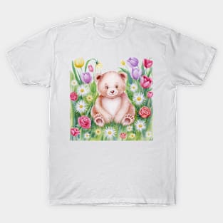 Teddy Bear in Garden -Painting T-Shirt